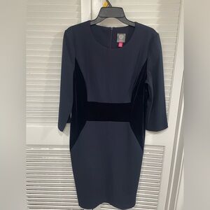 NWOT Vince Camuto Navy Blue Ponte Sheath Dress with Velvet Insets size 14